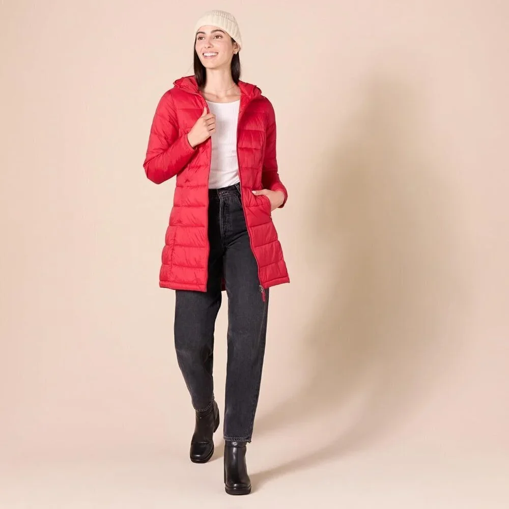 womens Lightweight Water-Resistant Packable Hooded Puffer Coat Available in Plus